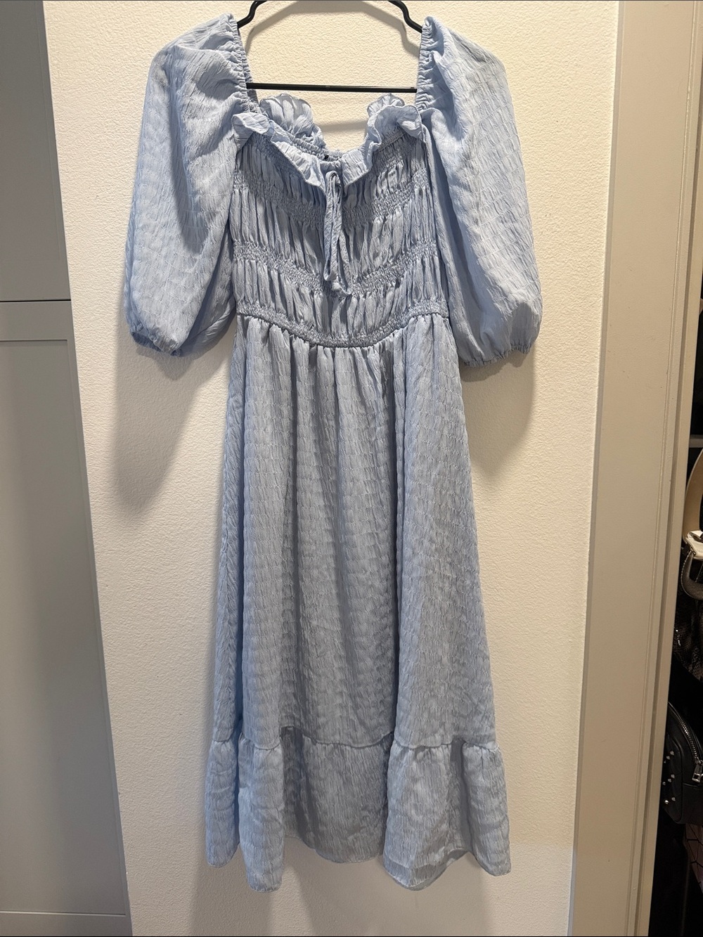 Light Blue Puff Sleeve Midi Dress Cottagecore